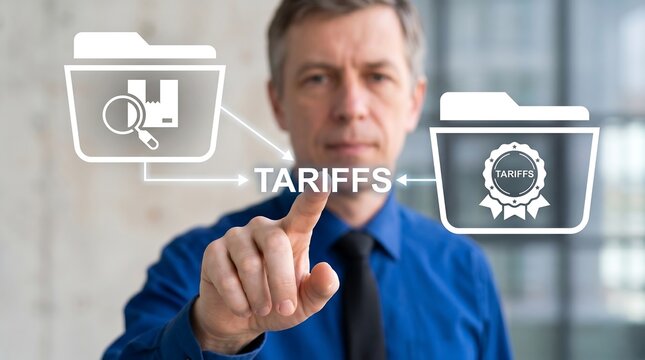 Concept of new tariffs. Tariffs and government taxation or punative tariff trade war policy or duties imposed on imports and exports by a government on imported or exported goods as protectionism new