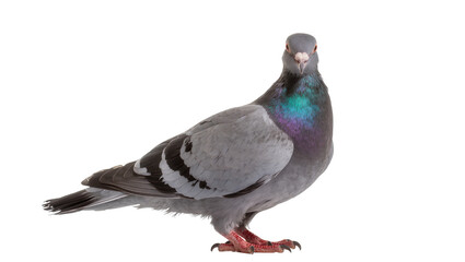 Gray pigeon with iridescent neck feathers, isolated on transparent background © Finn