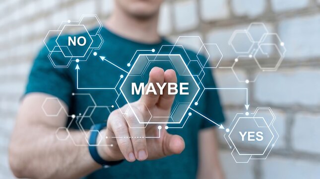 Concept of decision making. Choice between yes or no and maybe options. Compromise, discussion and dilemma. new