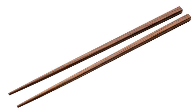 Pair of dark brown wooden chopsticks, isolated on transparent background