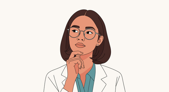 Woman scientist thinking with glasses portrait illustration vector design