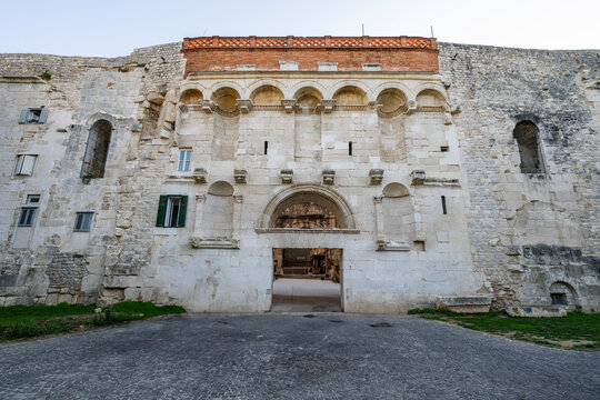 Entrance gate to Diocletians Palace in Split Croatia viewed from the outside during daylight