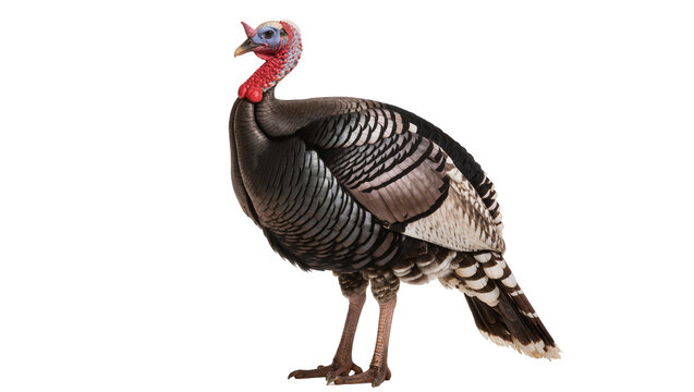 Wild turkey bird with dark feathers and red wattle, isolated on transparent background