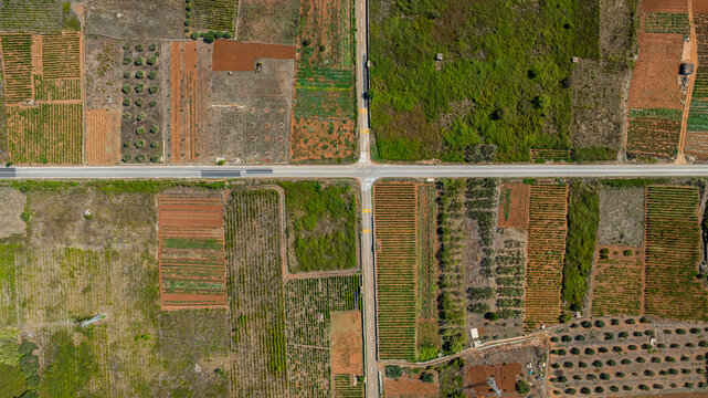 Aerial view of Stari Grad plain showing fields and roads in Croatia