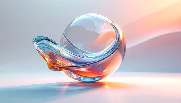 Abstract glass sphere with iridescent colors and smooth reflections.