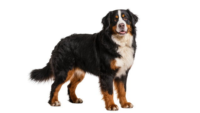 Bernese Mountain Dog standing, isolated on transparent background
