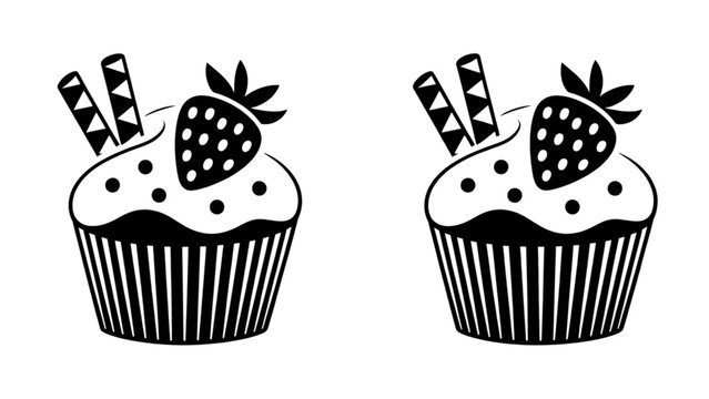 Two cute cupcakes with ladybug toppers on a dark background Vector