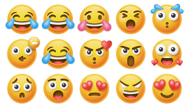 Collection of expressive emoji faces showing different emotions and reactions Vector