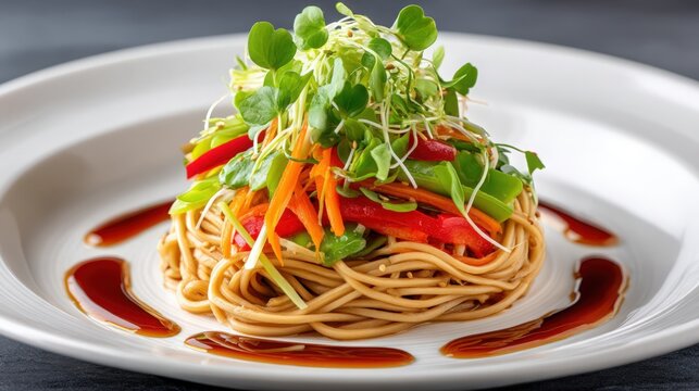 Gourmet Soba Noodle Salad with Fresh Vegetables and Sesame Sauce