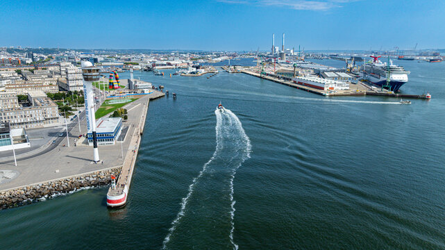 Sports harbour aerial view in Le Havre showcasing activity and infrastructure in Normandy, France