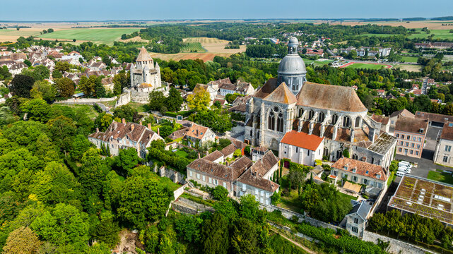 View of St. Quiriacus church and surrounding landscape in Provins, France