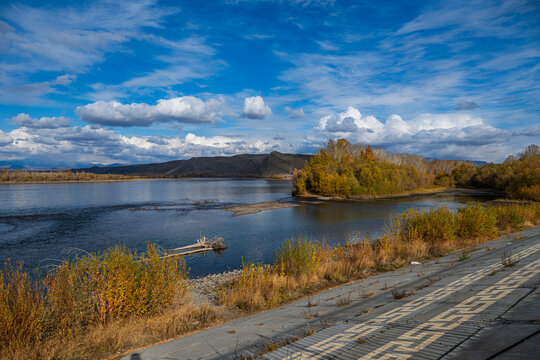 Rivers meet at the confluence of the Big and Little Yenisey near Kyzyl in Russia