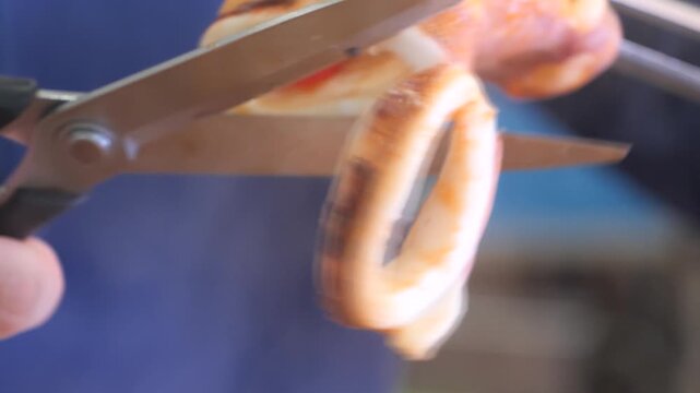 Boiled squid cut with scissors