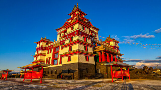 Visitors explore Thubten Shedrub Ling, a major Buddhist monastery in Kyzyl