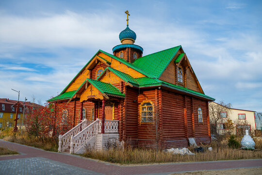 Old believer church Nikolaya Chudotvortsa stands in Naryan-Mar, showcasing unique architecture and wooden design in a northern Russian town