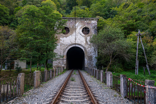Old train tunnel near New Athon in Abkhazia shows signs of age and nature reclaiming its space