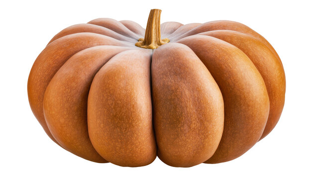 Large ripe orange pumpkin with ribbed texture, isolated on transparent background