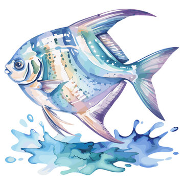 Watercolor Moonfish Clipart Illustration with Paint Splash Marine Animal Design