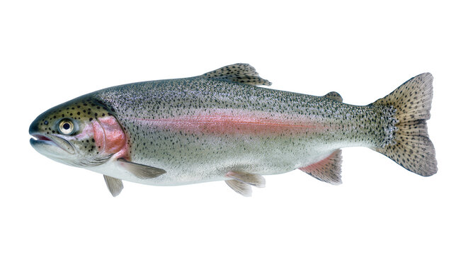 Rainbow trout fish with pink stripe detailed scales, isolated on transparent background