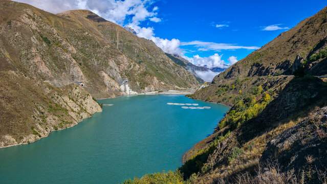 Scenic view of Smotrovaya Ploshchadka artificial lake at the border of South Ossetia and North Ossetia in Russia