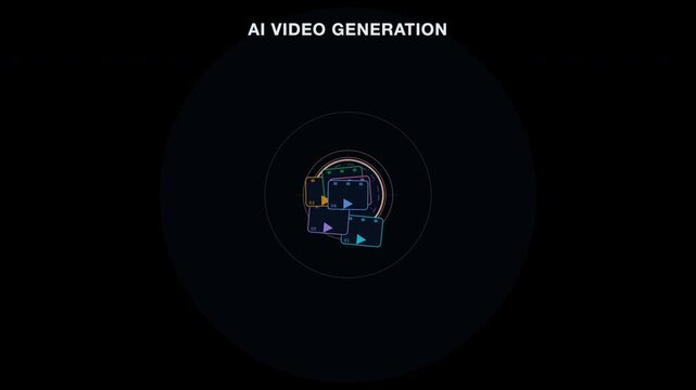 Displays an ai video generation icon on black background. Suitable for technology presentations, websites, app designs, and digital marketing content.
