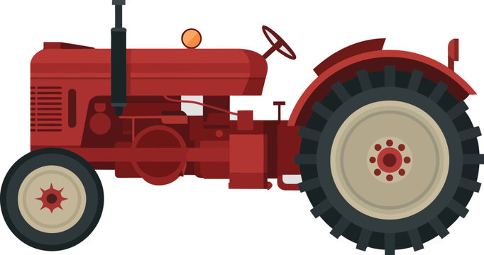 Tractor, Vintage farm tractor vector illustration, detailed retro farming tractor graphic showcasing old agricultural equipment and rustic countryside lifestyle themes.