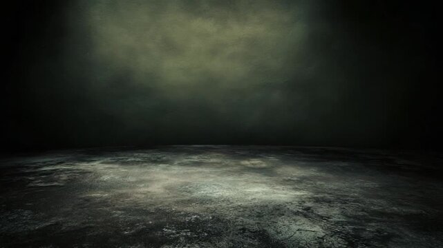 Gloomy Atmosphere: A dark and ominous scene. The room has a rough, concrete floor and the sky is filled with threatening clouds.
