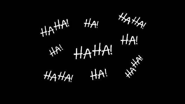White Hand-Drawn HAHA Comic Text Doodle Isolated Alpha Channel Animation, stream video overlay funny laugh social media motion design element