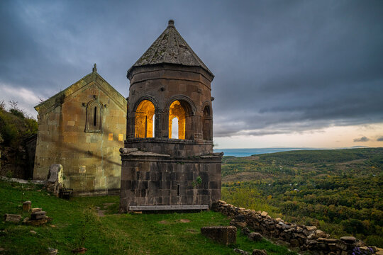 Exploration of Tiri Monastery at dusk in the Republic of South Ossetia