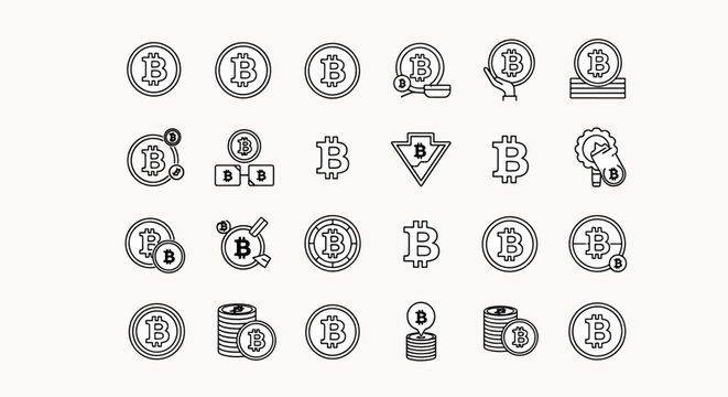 Bitcoin Cryptocurrency Digital Currency Icons Set Collection Vector Art Collection Of Crypto Coins And Blockchain Technology