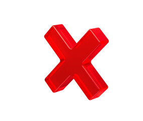 Obraz premium Glossy red 3D X mark. Delete, close, or cancel icon for UI design.