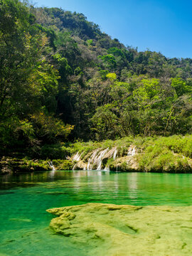 Explore the natural pools at Cahabon River in Semuc Champey Natural Monument, Lanquin, Alta Verapaz, Guatemala
