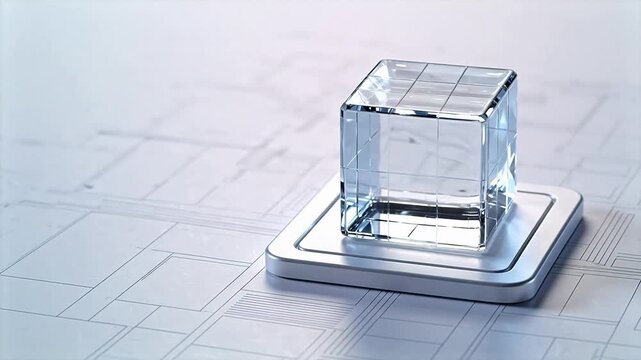 Crystal cube on metallic base