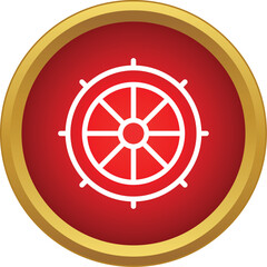 Fototapeta premium Dharma wheel icon on a red and gold background illustrating buddhist teachings