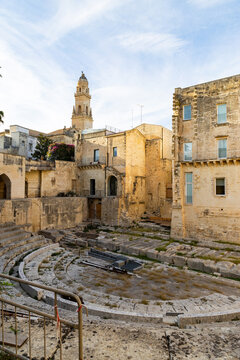 Exploring the ancient ruins in the historic center of Lecce in Italy during the late afternoon
