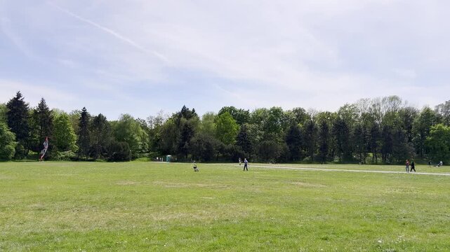 Joyful Outdoor Activity. Family Fun In Lush Green Park. Relaxed Afternoon With Kites And Picnics Outdoors