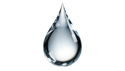 Clear water drop with reflections, isolated on transparent background