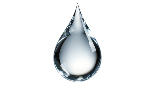 Clear water drop with reflections, isolated on transparent background
