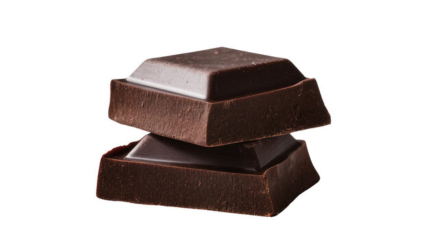 Two dark chocolate bar pieces stacked, isolated on transparent background