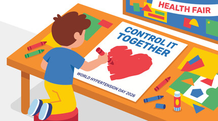 Obraz premium Child Drawing Heart Poster for World Hypertension Day