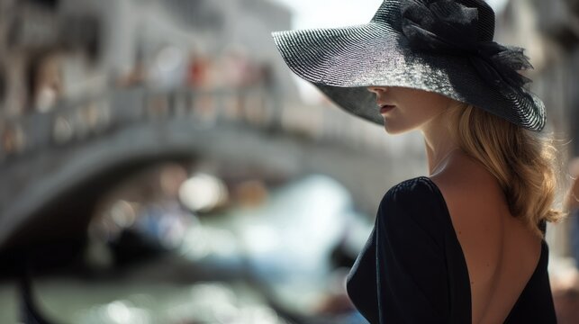 Woman stylish hat cityscape