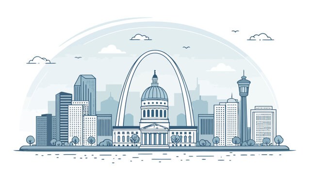 St louis city skyline vector illustration with gateway arch and landmarks