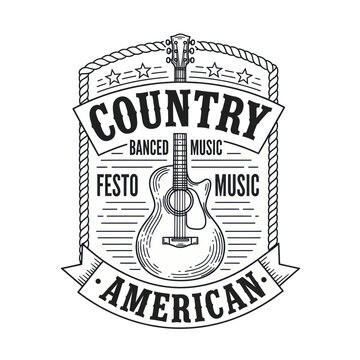 Vintage Country American Music Festo Badge with Acoustic Guitar.