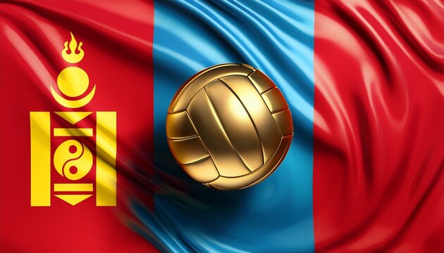 Gold volleyball on mongolia flag