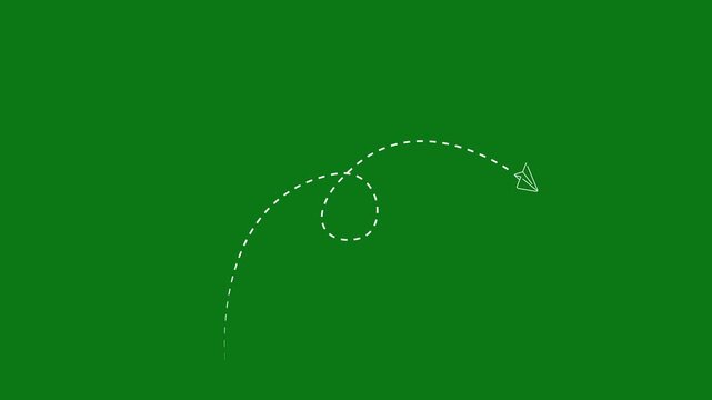 Hand drawn dotted arrow path animation bundle on green screen background with curved motion lines and sketch direction pointers for chroma key overlays, tutorials and video editing