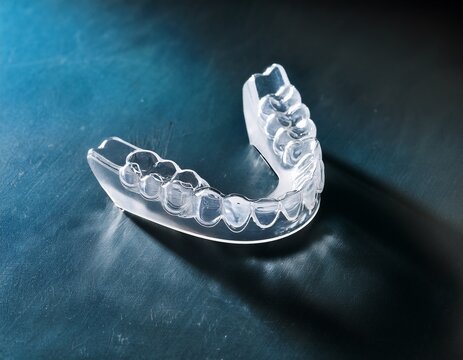 transparent night dental splint for jaw tension relief tooth abrasion control sleep bruxism solution modern oral protection concept healthy bite support preventive dental lifestyle