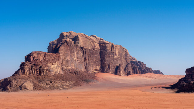 Exploring the vast landscape of Wadi Rum desert in Jordan with its unique rock formations and endless sandy dunes