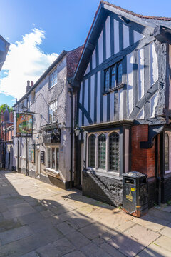 View of Ye Royal Oak public house in autumn with trees and clear sky in Chesterfield, Derbyshire, England, United Kingdom