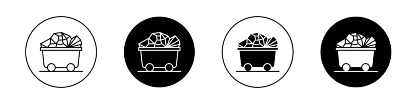Trolley with coal icons vector graphics collection on white background