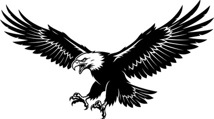 Fototapeta premium Black eagle bird silhouette vector illustration of a wild animal in flight with spread wings on a white background as a nature symbol of freedom